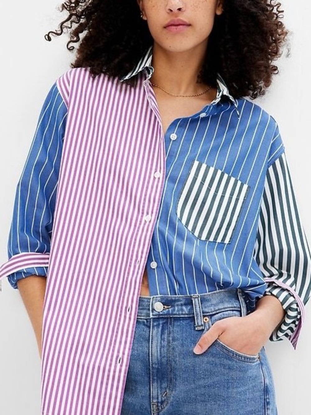 GAP The Big Shirt Striped Multi-Panel Button-Down Shirt Retro Preppy